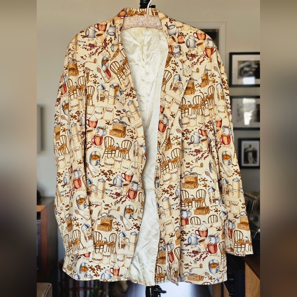 90s Men's Blazer Coffee Print Novelty Playful